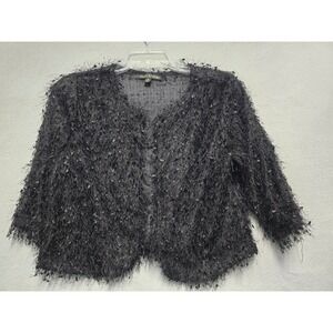 Park & Main Womens Black Fringe Eyelash Knit Open Front Cardigan Jacket Size M